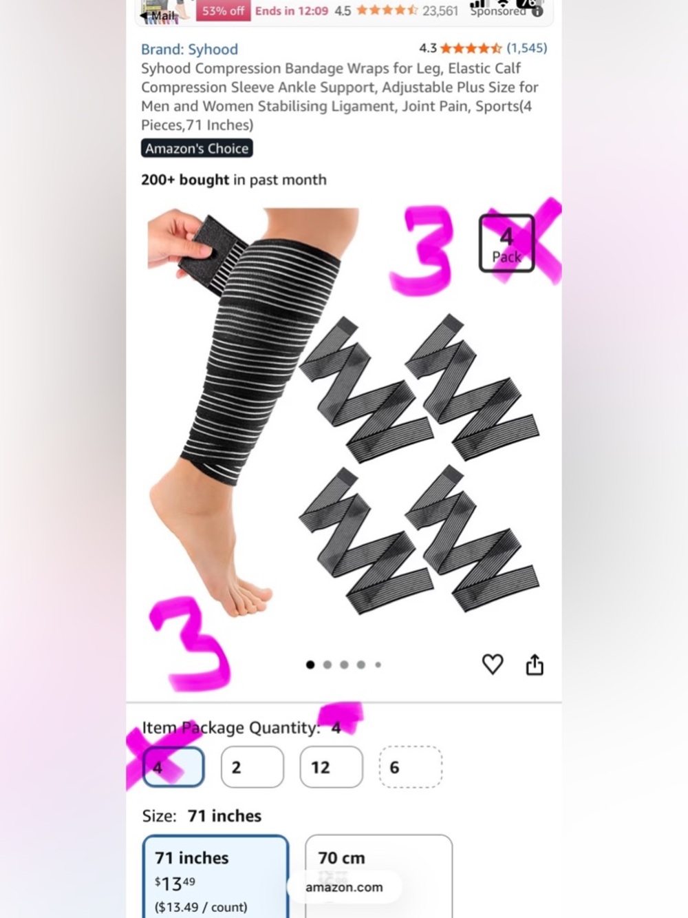 Syhood Compression Bandage Wraps Set Of 3 For Leg, Calf, Ankle Suppprt 71 Inches